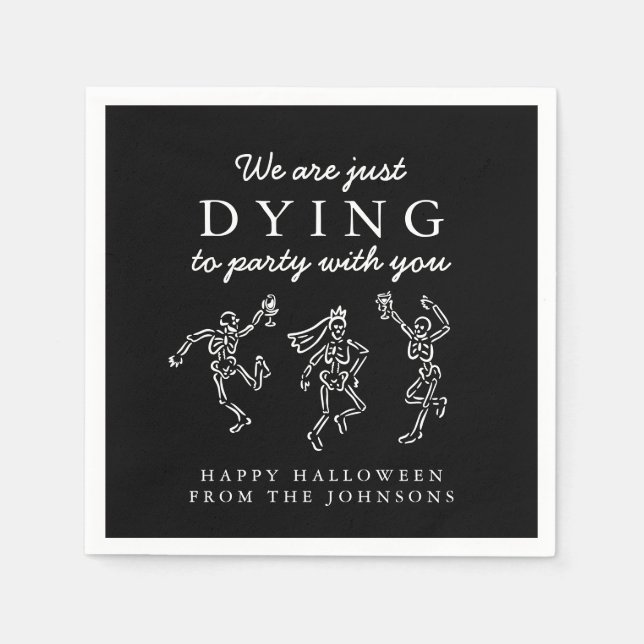 Whimsical Hand Drawn Skeletons Halloween Party Serviette (Vorderseite)