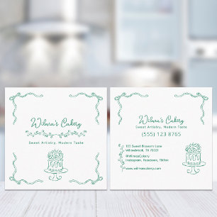 Whimsical Hand Drawn Wedding Cake Bakary Business Quadratische Visitenkarte