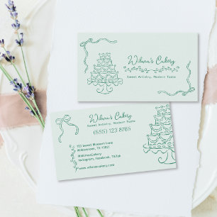 Whimsical Hand Drawn Wedding Cake Bakary Business Visitenkarte