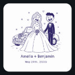 Whimsical Hand Drawn Wedding Couple | Wedding  Quadratischer Aufkleber<br><div class="desc">celebrate your love with this whimsical hand drawn wedding couple design, perfect for wedding invitations, party favors, or keepsakes. The charming, playful illustration captures the joy of your special day and adds a personalized, artistic touch to your wedding stationery. Ideal for wedding parties, engagement celebrations, or rehearsal dinners, this hand...</div>