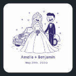 Whimsical Hand Drawn Wedding Couple | Wedding  Quadratischer Aufkleber<br><div class="desc">celebrate your love with this whimsical hand drawn wedding couple design, perfect for wedding invitations, party favors, or keepsakes. The charming, playful illustration captures the joy of your special day and adds a personalized, artistic touch to your wedding stationery. Ideal for wedding parties, engagement celebrations, or rehearsal dinners, this hand...</div>