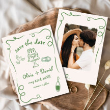 Whimsical Hand Drawn Wedding Foto Green