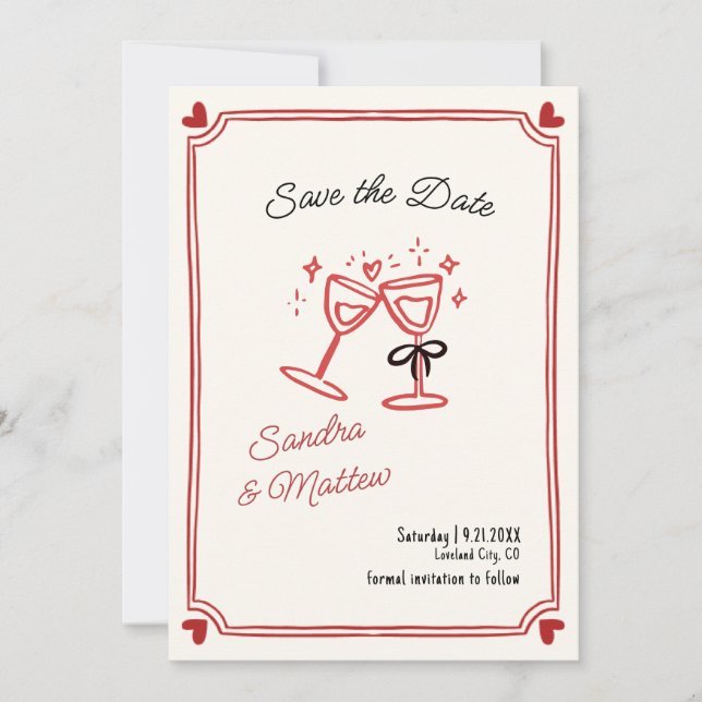 Whimsical Hand Drawn Wedding Save the Date Einladung (Vorderseite)