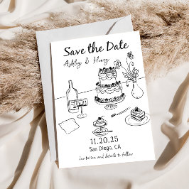 Whimsical Hand Drawn Wedding speichern das Datum Einladung