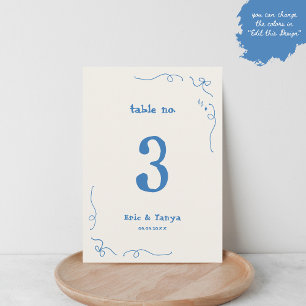 Whimsical Hand Drawn Wedding Tischnummer Zeichen