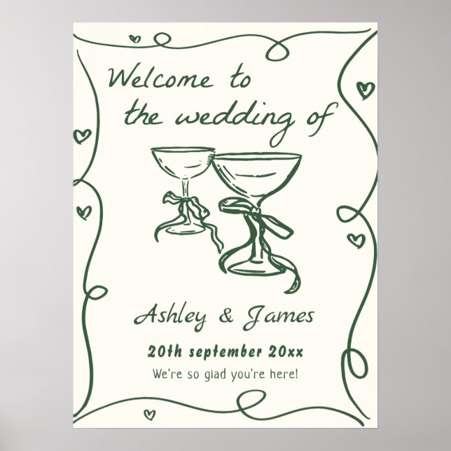Whimsical Hand Drawn Wedding Willkommenszeichen Poster (Vorne)