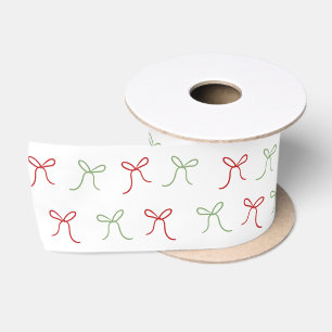 Whimsical Hand Draws Red & Green Weihnachten Satinband