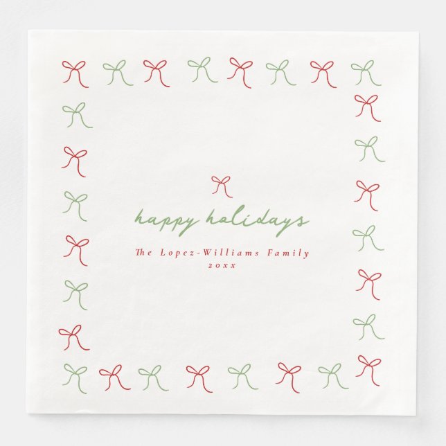 Whimsical Hand Draws Red & Green Weihnachten Serviette (Vorderseite)
