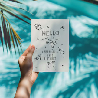 whimsical Hand gezeichnet 30. Geburtstag Drinks Pa Einladung