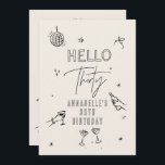 whimsical Hand gezeichnet 30. Geburtstag Drinks Pa Einladung<br><div class="desc">Creme und schwarz whimsical Hand gezeichnet 30. Geburtstag Getränke Cocktail Disco Ball Boquette Party einladen.</div>