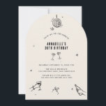 whimsical Hand gezeichnet 30. Geburtstag Drinks Pa Einladung<br><div class="desc">Creme und schwarz whimsical Hand gezeichnet 30. Geburtstag Getränke Cocktail Disco Ball Boquette Party einladen.</div>