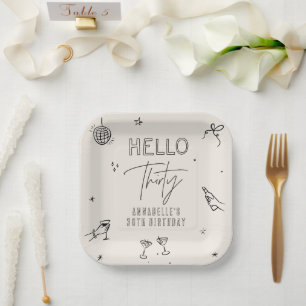 whimsical Hand gezeichnet 30. Geburtstag Drinks Pa Pappteller