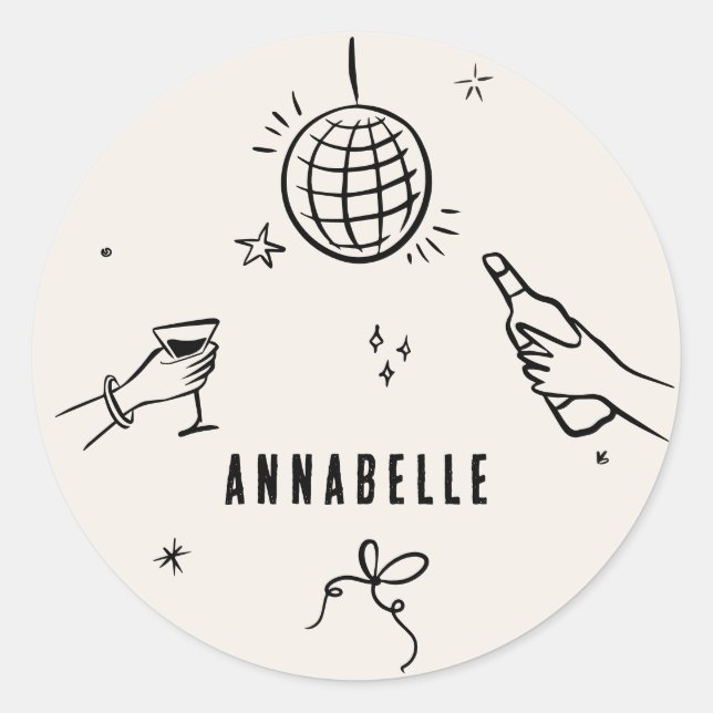 whimsical Hand gezeichnet 30. Geburtstag Drinks Pa Runder Aufkleber (Vorderseite)