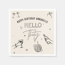 whimsical Hand gezeichnet 30. Geburtstag Drinks Pa Serviette