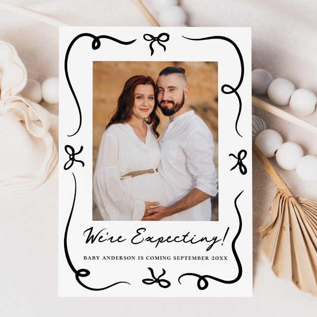 Whimsical Hand Gezeichnet Black Bows 2 Foto Schwan Ankündigung (Von Creator hochgeladen)