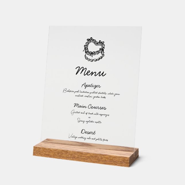 Whimsical Hand Gezeichnet Cake Wedding Menü Acrylschild (Winkel)