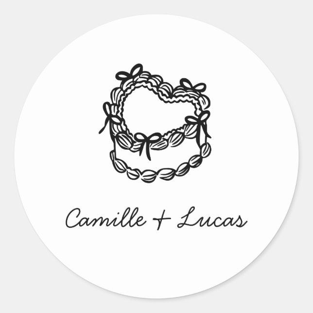 Whimsical Hand Gezeichnet Cake Wedding Round Aufkl Runder Aufkleber (Vorderseite)