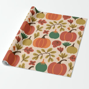 Whimsical Hand Gezeichnet Fall Halloween Kürbisbei Geschenkpapier