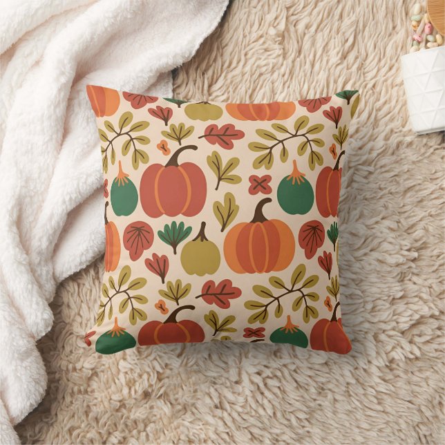 Whimsical Hand Gezeichnet Fall Halloween Kürbisbei Kissen (Decke)