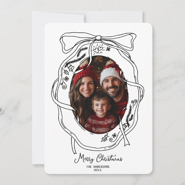 Whimsical Hand gezeichnet Frohe Weihnachtsfamilie  Einladung (Vorderseite)