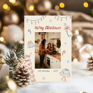 Whimsical Hand gezeichnet Frohe Weihnachtsfamilie  Feiertagskarte