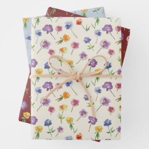 Whimsical Hand Gezeichnet Pansy Blume Niedliche Wi Geschenkpapier Set