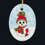 Whimsical Hand gezeichnet Snowman Snowy Day Weihna Keramik Ornament<br><div class="desc">Urlaubskornament mit handgezeichnetem Cartoon niedlicher Schneemann mit Schneeflocken im Hintergrund. Auf der Rückseite gibt es Lebkuchenmene,  Pinguine und Weihnachtsbonbons.</div>