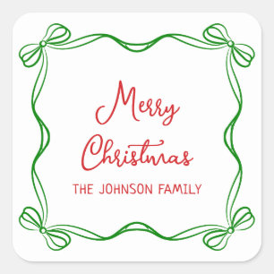 Whimsical Hand gezeichnete Bows Weihnachtsfamilie  Quadratischer Aufkleber
