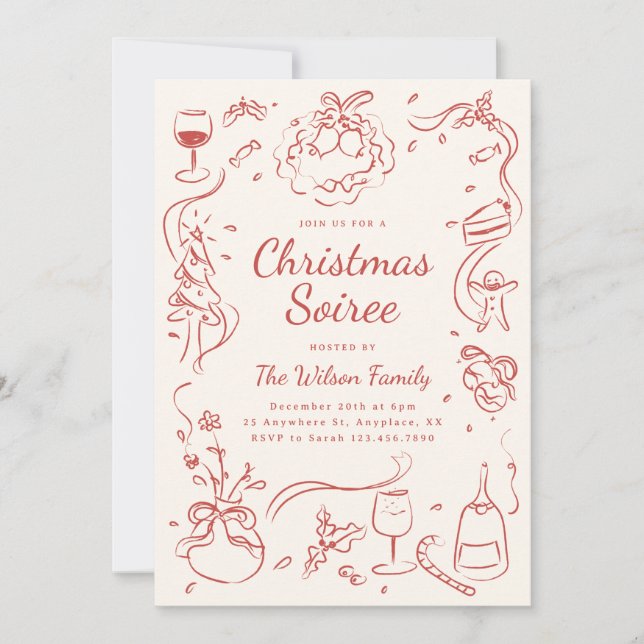 Whimsical Hand gezeichnete Weihnachtsfeiertage Par Einladung (Vorderseite)