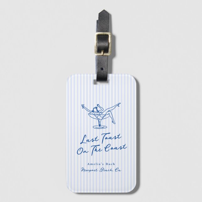 Whimsical Hand gezogen Blue Letzten Toast an der K Gepäckanhänger (Vorderseite Vertikal)