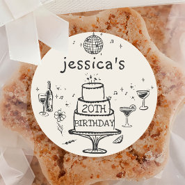 Whimsical Hand gezogen Funky Cocktail Geburtstag Runder Aufkleber