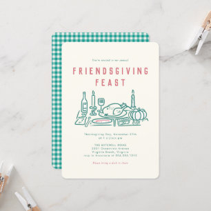 Whimsical Hand Illustriert Friendsgiving Dinner Einladung