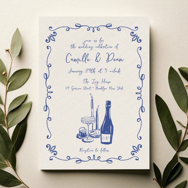 Whimsical Hand Letted Illustriert Dinner Hochzeit Einladung (Von Creator hochgeladen)