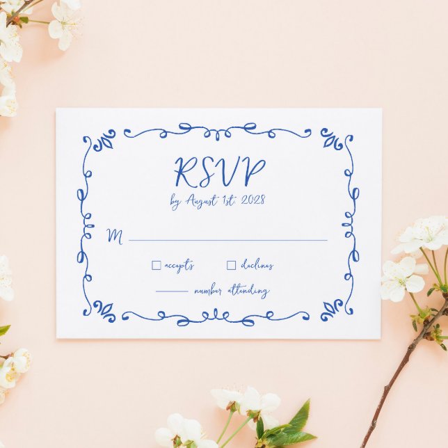 Whimsical Hand Letted Illustriert Dinner Hochzeit RSVP Karte (Von Creator hochgeladen)