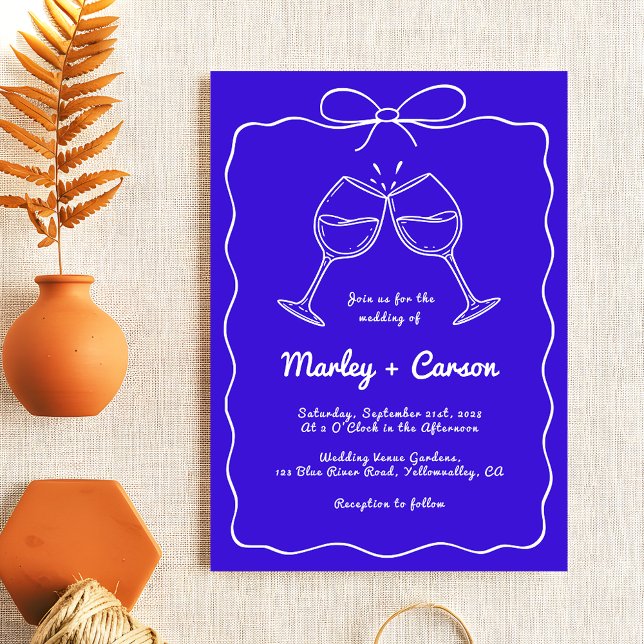 Whimsical Hand Lettered Elegant Royal Blue Wedding Einladung (Von Creator hochgeladen)