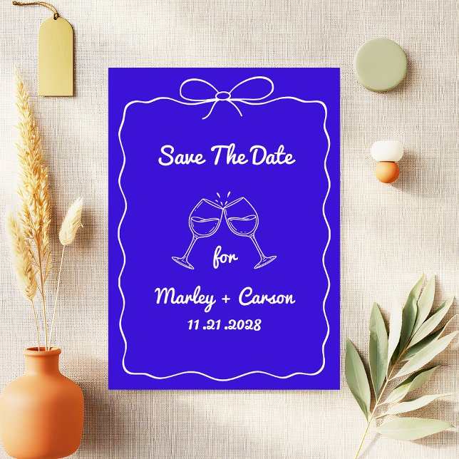Whimsical Hand Lettered Elegant Royal Blue Wedding Save The Date (Von Creator hochgeladen)
