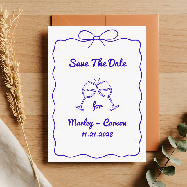 Whimsical Hand Lettered Royal Blue Wedding Save The Date (Von Creator hochgeladen)