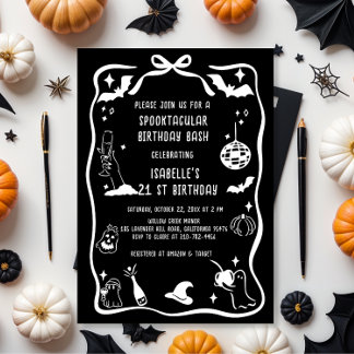 Whimsical Hand Zeichnen Halloween Geburtstag Einladung