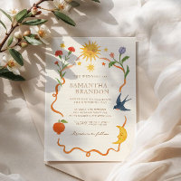 Whimsical handbemalt Celestial Folk Wedding