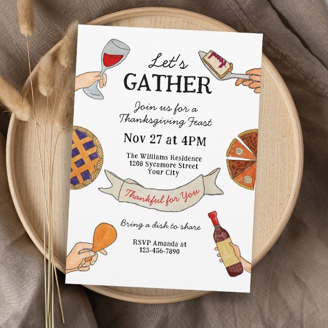 Whimsical Handdrawn Doodles Unique Thanksgiving Einladung (Available in both printed and instant download digital formats.)