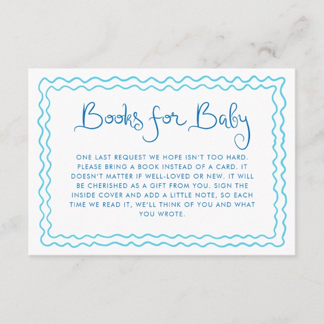 Whimsical Handgeschriebene Blue Books für Baby Begleitkarte (Vorderseite)