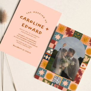 Whimsical handgezeichnet Bold farbenfrohe Hochzeit Einladung