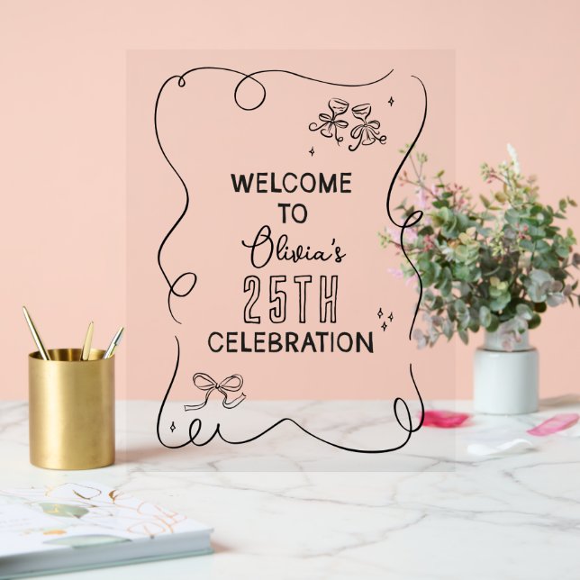 Whimsical handgezeichnete Creme Cocktail Feier Acrylschild (Hochzeit)
