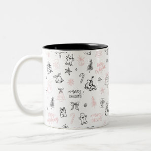 Whimsical Handgezeichnete Doodle-Weihnachten Pink Zweifarbige Tasse