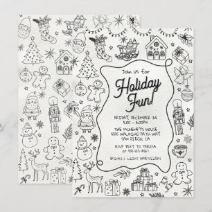 Whimsical handgezeichnete Doodle Weihnachts-Party Einladung