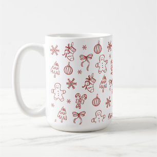 Whimsical Handgezeichnete Kritzelmuster Rot Kaffeetasse