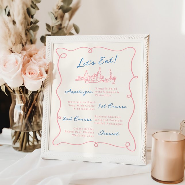 Whimsical Handgezeichnete Pink- und Blau-Speisekar Poster (Von Creator hochgeladen)