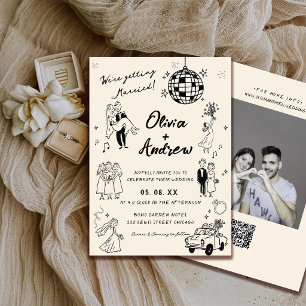 Whimsical Handgezeichnete Retro-Foto-Funky-Hochzei Einladung