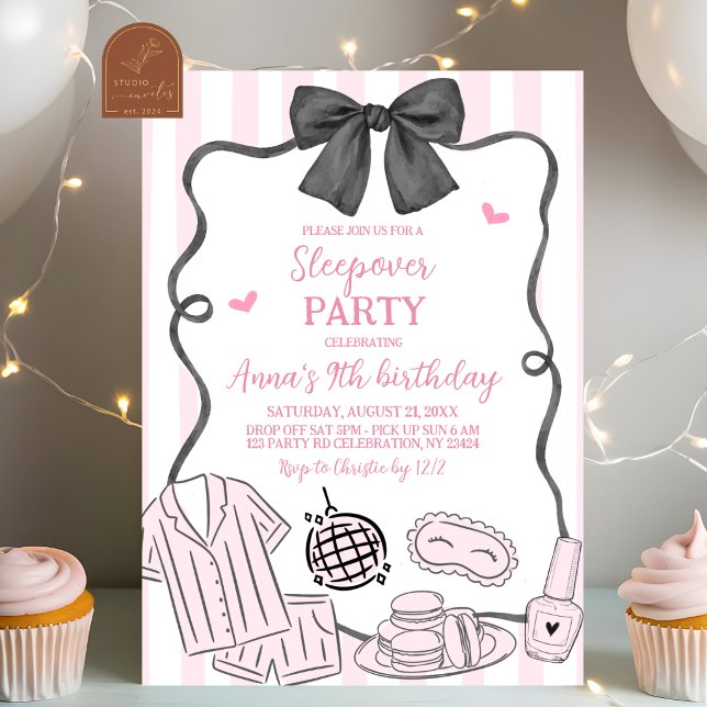 Whimsical handgezeichnete rosa Pyjamaparty Einladung (Von Creator hochgeladen)