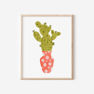 Whimsical handgezeichnete Topfkaktus-Kunst Poster